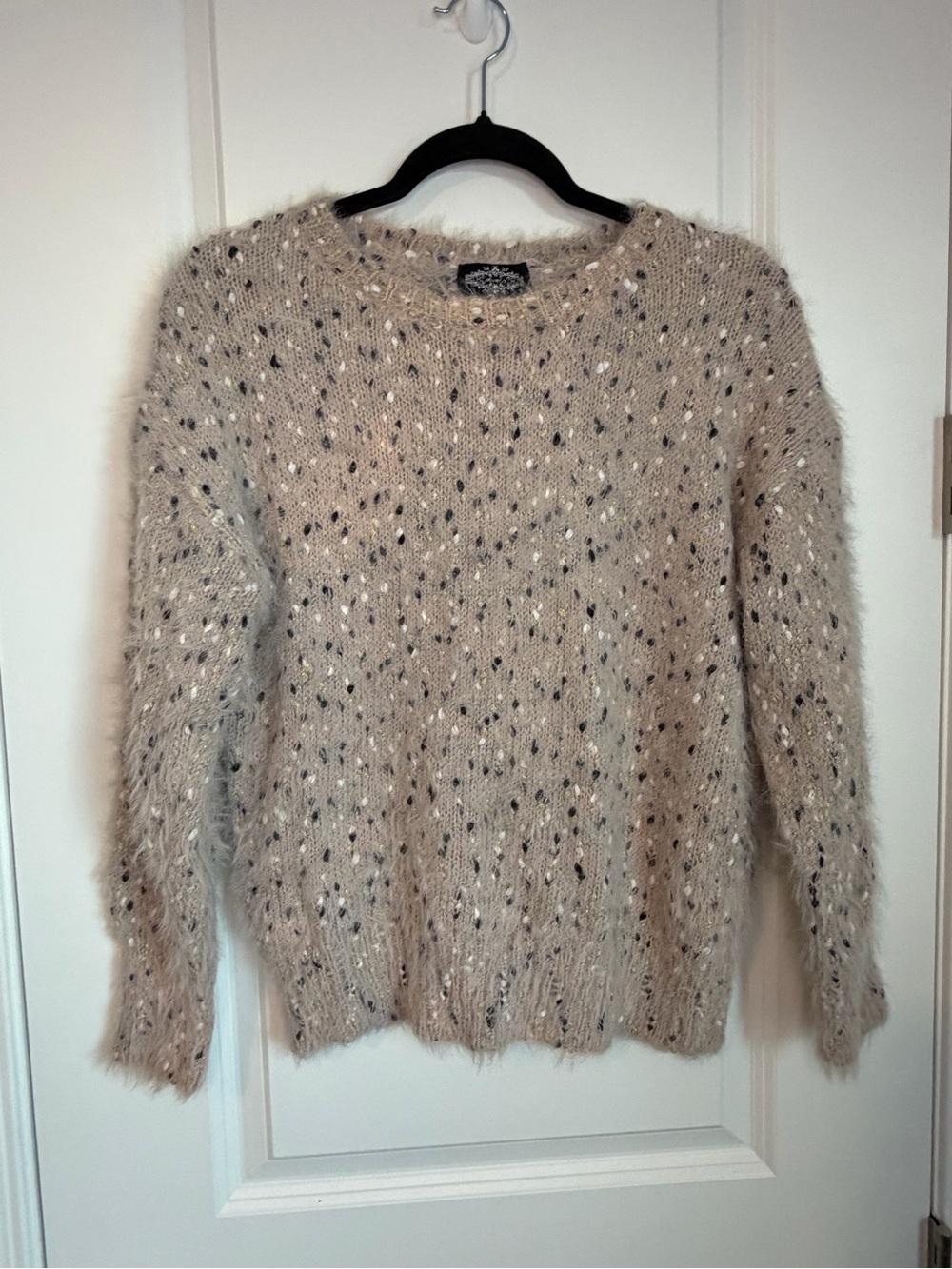 Fluffy Speckled Crewneck Sweater in Light Taupe